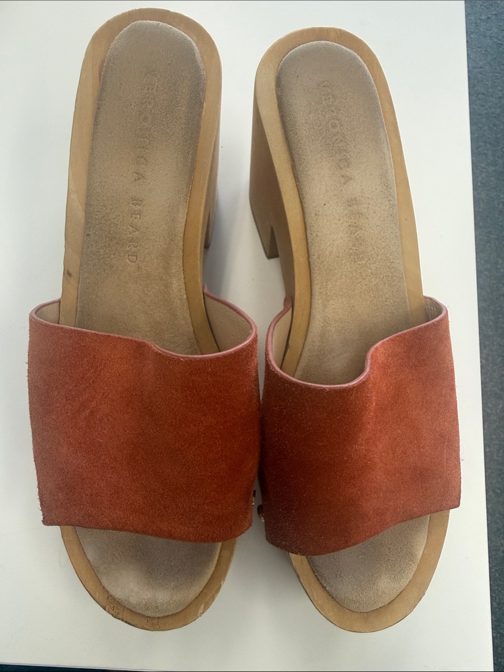 Suede Slide Sandals in Rust by Veronica Beard